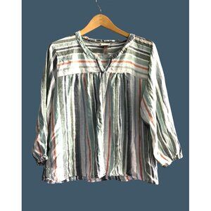 KNOX ROSE- WOMENS MULTI STRIPPED LONG SLEEVE V-NECK PULLOVER BLOUSE SIZE XX-LARG